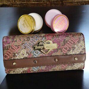 Juicy Couture ✦ Signature Print Wallet ✦ Pink & Gold Accents w/ Bonus Candles